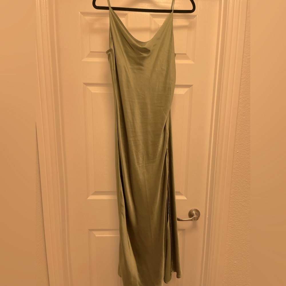 Green cowl-neck dress
